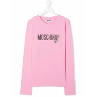 Moschino Kids Suéter mangas longas com estampa de logo - Rosa