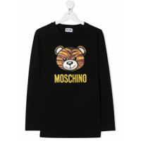 Moschino Kids Suéter mangas longas com logo bordado - Preto