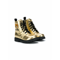 Moschino Kids Teddy Bear metallic lace-up boots - Dourado