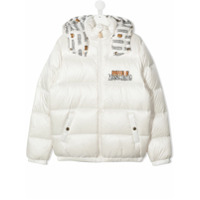Moschino Kids teddy print puffer jacket - Branco
