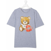 Moschino Kids TEEN logo print crew neck T-shirt - Cinza