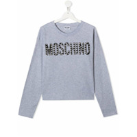 Moschino Kids TEEN logo print long-sleeve top - Cinza