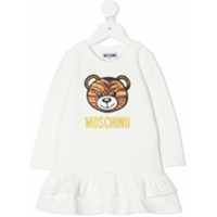 Moschino Kids Vestido com babados e bordado Teddy Bear - Branco