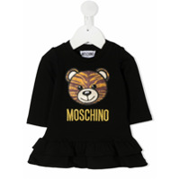 Moschino Kids Vestido com babados e bordado Teddy Bear - Preto
