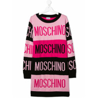 Moschino Kids Vestido de tricô color block com logo - Rosa