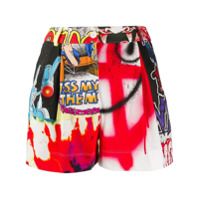 Moschino Short cintura alta com mix de estampas - Vermelho