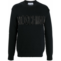 Moschino Suéter com logo e efeito de zíper - Preto