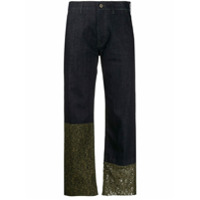 Mr & Mrs Italy Calça jeans cintura média com acabamento de renda - Azul