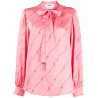 MSGM Blusa de cetim com listras diagonais - Rosa