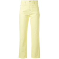MSGM Calça jeans cropped com estampa de logo - Amarelo