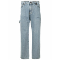 MSGM Calça jeans reta com detalhe de tiras - Azul
