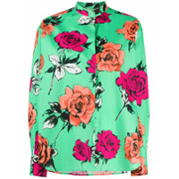 MSGM Camisa com barra curvada e estampa de rosas - Verde
