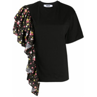 MSGM Camiseta com babados e estampa floral - Preto