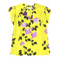 MSGM Camiseta com estampa de rosa e babados - Amarelo