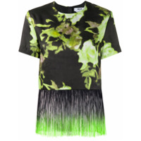 MSGM Camiseta floral com acabamento de franjas - Verde
