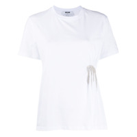 MSGM Camiseta mangas curtas com aplicação de cristais e franjas - Branco