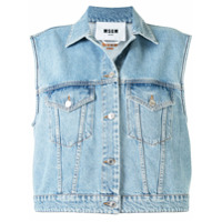 MSGM Jaqueta jeans sem mangas com logo bordado - Azul