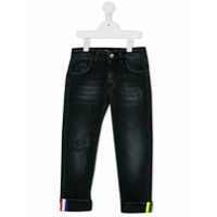 Msgm Kids Calça jeans com detalhe de listras - Azul