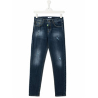 Msgm Kids Calça jeans com logo e efeito desbotado - Azul