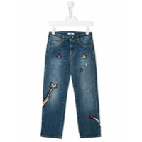 Msgm Kids Calça jeans reta com estrela de paetê - Azul