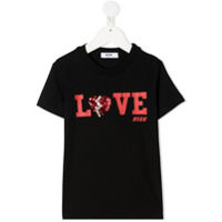 Msgm Kids Camiseta com coração de paetês - Preto