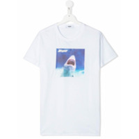 Msgm Kids Camiseta com estampa de tubarão e logo - Branco