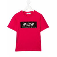 Msgm Kids Camiseta com logo bordado de paetês - Rosa