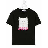 Msgm Kids Camiseta de algodão com estampa de gato - Preto