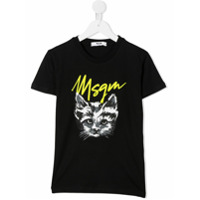 Msgm Kids Camiseta de algodão com estampa de gato - Preto