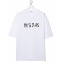 Msgm Kids Camiseta de algodão com logo de contas - Branco