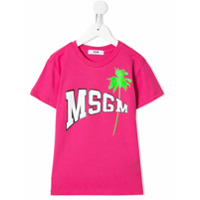 Msgm Kids Camiseta decote careca com estampa de logo - Rosa