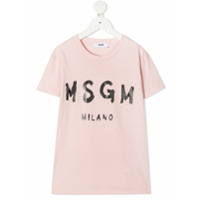 Msgm Kids Camiseta decote careca com estampa de logo - Rosa
