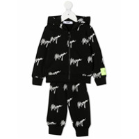 Msgm Kids Conjunto esportivo 2 peças com capuz e estampa de logo - Preto