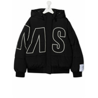 Msgm Kids Jaqueta matelassê com estampa de logo - Preto