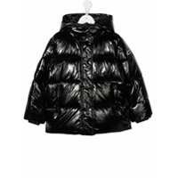 Msgm Kids Jaqueta matelassê com estampa de logo - Preto