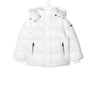 Msgm Kids Jaqueta matelassê com franjas e estampa de logo - Branco