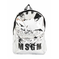 Msgm Kids Mochila metálica com estampa de logo - Prateado