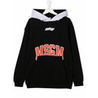 Msgm Kids Moletom com capuz e estampa de logo - Preto