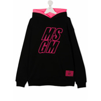 Msgm Kids Moletom com capuz e estampa de logo - Preto