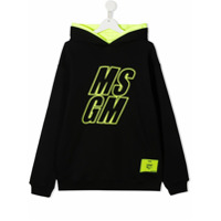 Msgm Kids Moletom com capuz e estampa de logo - Preto