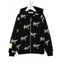 Msgm Kids Moletom com capuz, zíper e estampa de logo - Preto