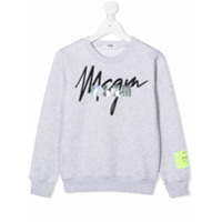 Msgm Kids Moletom com estampa de logo duplo - Cinza
