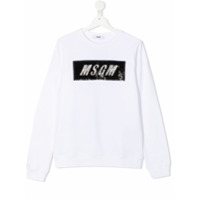 Msgm Kids Moletom com patch de logo de paetês - Branco