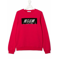 Msgm Kids Moletom com patch de logo de paetês - Rosa