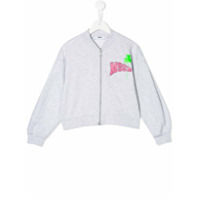 Msgm Kids Moletom com zíper e estampa de logo - Branco