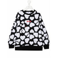 Msgm Kids Moletom de algodão com estampa de coração - Preto