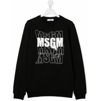 Msgm Kids Moletom de algodão com estampa de logo - Preto