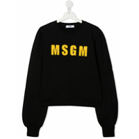 Msgm Kids Moletom de algodão com logo de paetês - Preto