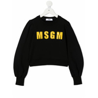 Msgm Kids Moletom de algodão com logo de paetês - Preto