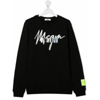 Msgm Kids Moletom de algodão com logo - Preto
